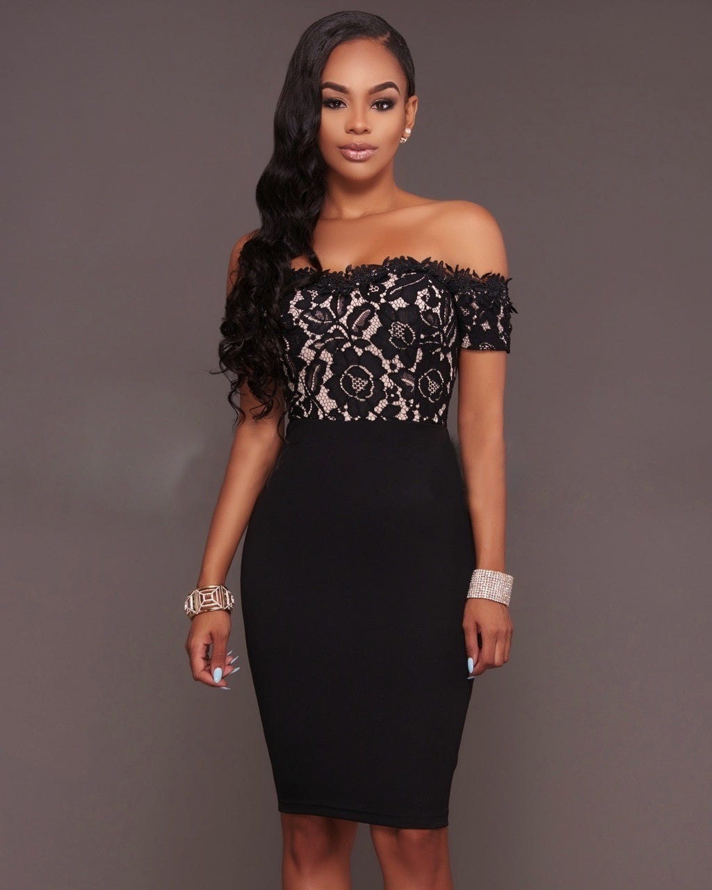 Holly - Robe Fourreau Dentelle Col Bateau